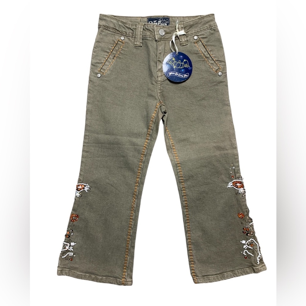 Fly’n Pumpkin Girls Olive Green Beaded Flare Jeans Fall Denim KPI-1006-OL
